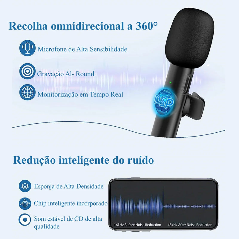 K11 Tipo C/Relâmpago Microfone Sem Fio Lapela Plug And Play iPhone, iPad ,Ios, telefone Android, computador, pc, laptop, MacBook - Magia de Ofertas