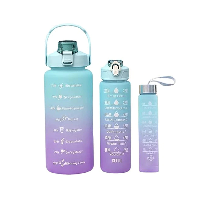 Kit 3 Water Bottles Squeeze Motivational Academy 2000ml + 900ml + 300ml - Magia de Ofertas