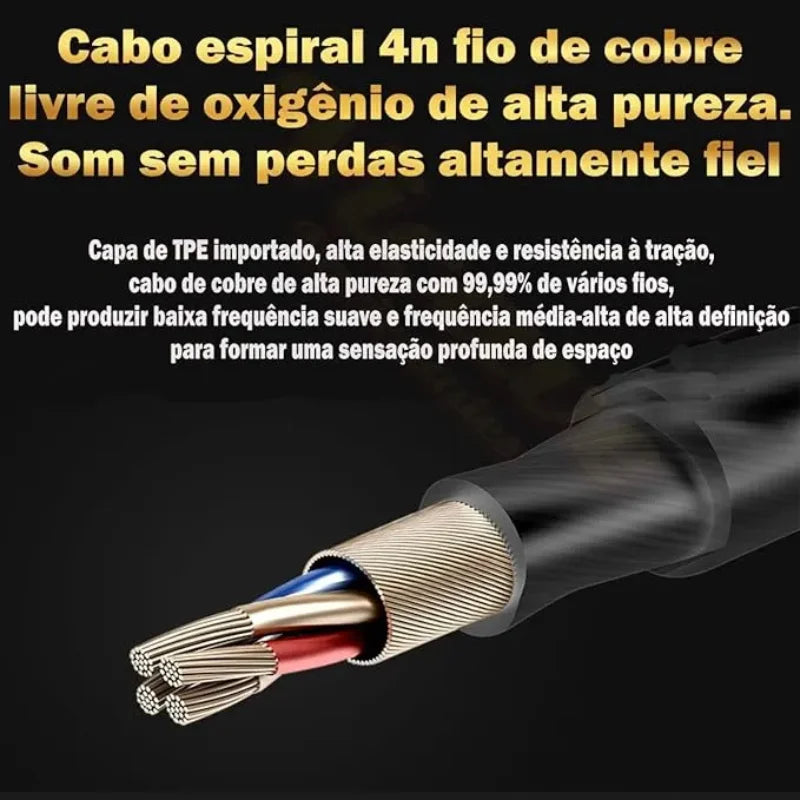 Fone Wired Earphone with Microphone Copper Driver Ergonomic Hifi Sports Style-Fast Delivery For All Brazil - Magia de Ofertas