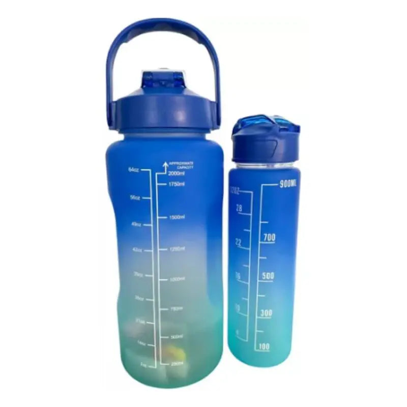 Kit 3 Water Bottles Squeeze Motivational Academy 2000ml + 900ml + 300ml - Magia de Ofertas