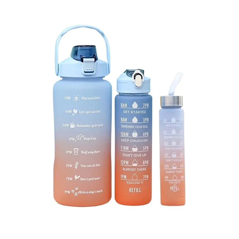 Kit 3 Water Bottles Squeeze Motivational Academy 2000ml + 900ml + 300ml - Magia de Ofertas