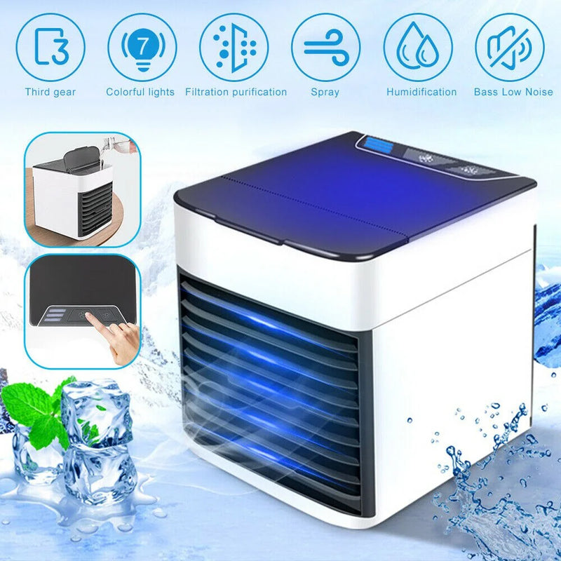 Mini Ar Condicionado Portátil Cooler Umidificador Climatizador Luz Led Clima Artic 3 Velocidades Refrigerador Pessoal - Magia de Ofertas