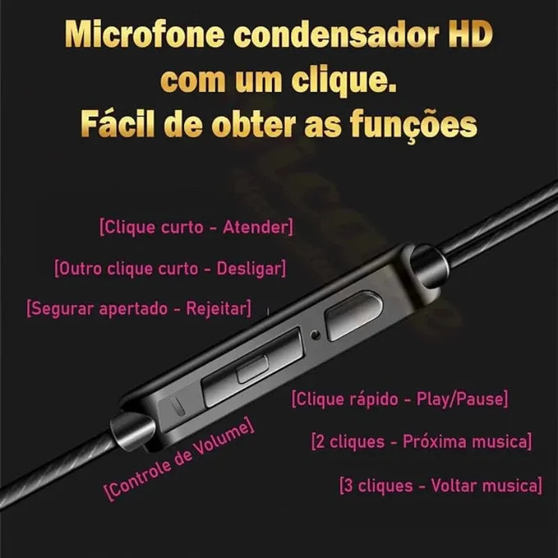 Fone Wired Earphone with Microphone Copper Driver Ergonomic Hifi Sports Style-Fast Delivery For All Brazil - Magia de Ofertas