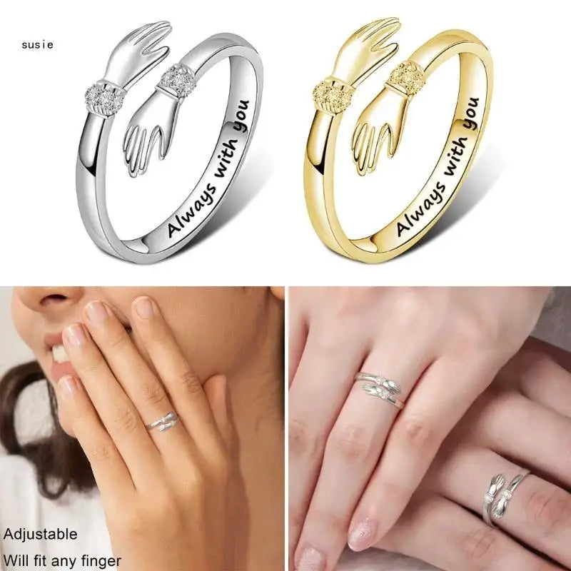 Anel Women Temperament Personality Creative-Love Hug Ring for Lover Daughter Jewelry - Magia de Ofertas