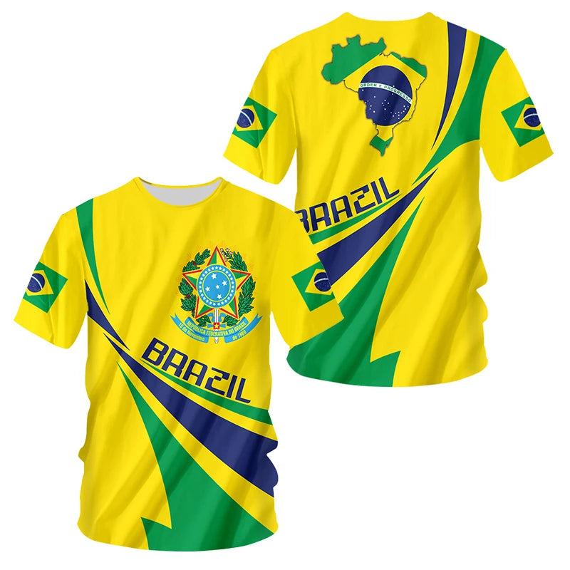 Camisa Do Brasil Brasil Emblem Hot Style Printed T Shirt Men's Short Sleeve O Neck Fashion Street Casual Shirt Plus Size - Magia de Ofertas