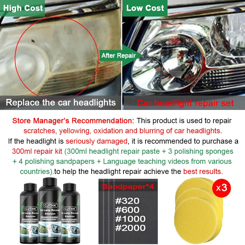 Car Headlight Restoration Polishing Kits Headlamp Scratch Remover Repair Cleaning Paste Remove Oxidation Headlight Polish Liquid Magia de Ofertas