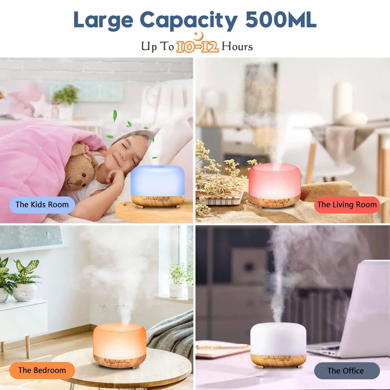 500ML Aroma Diffuser Wood Grain Color, 5V 2A Essential Oil Aromatherapy Diffuser Humidifier with Remote Control  for Home Office Magia de Ofertas