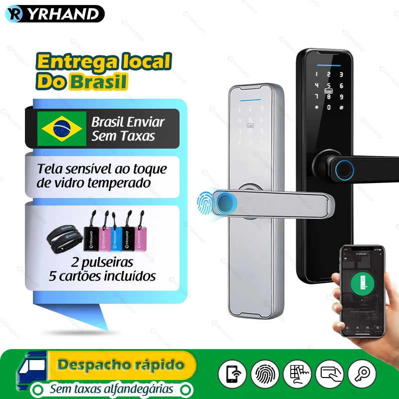 YRHAND Do Brasil Tuya Wifi Biometric Fingerprint fechadura eletronico digital Smart Door Lock Tuya App Unlock From BR Magia de Ofertas