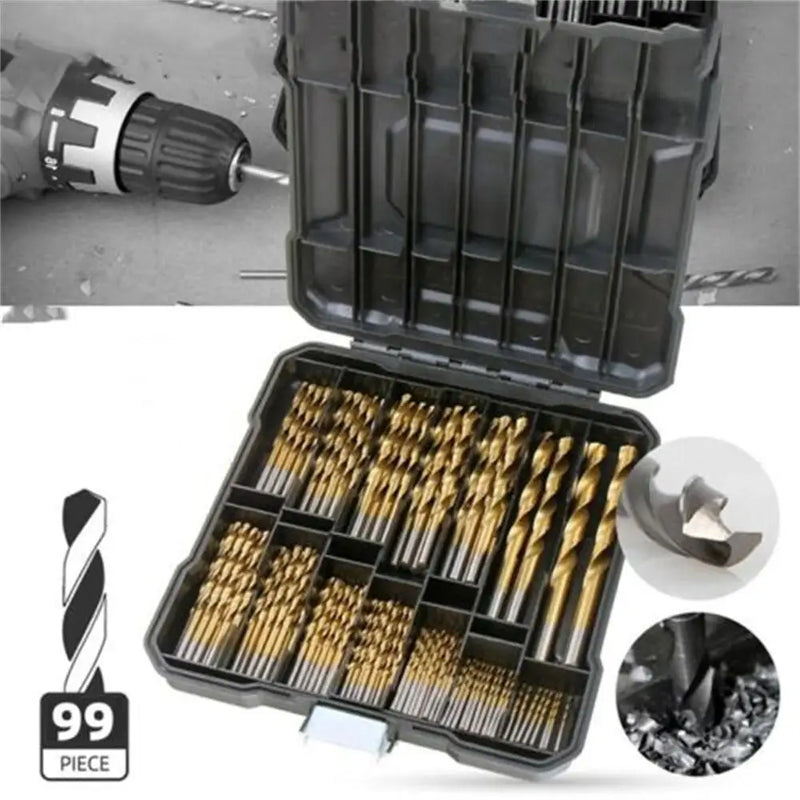 99pcs 1/4"-1/16" Twist Drill Set Anti-rust Wear Protection High Speed Steel Titanium Coated Drill Bit Landing Magia de Ofertas