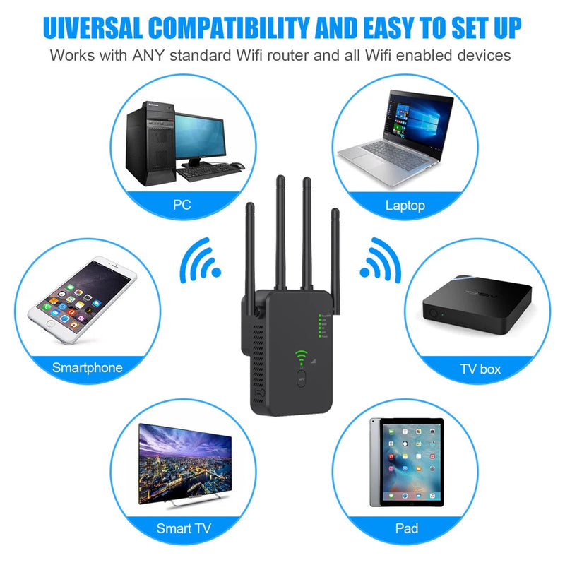 repetidor sem fio wifi roteador 2.4g 5g 1200mbps banda dupla amplificador de sinal wi-fi extensor repetidor impulsionador wi-fi para escritório em casa - Magia de Ofertas