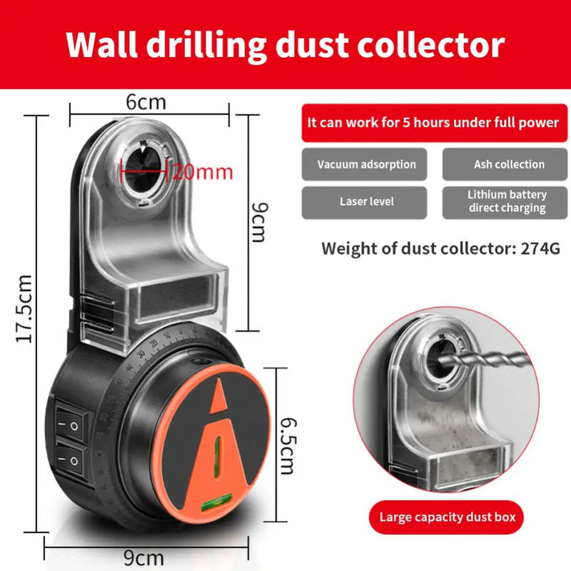 2022 2 In 1 Electric Drilling Dust Collector Laser Level Wall Electric Suction Vacuum Drill Dust Collector Dust Cleaning Tool Magia de Ofertas