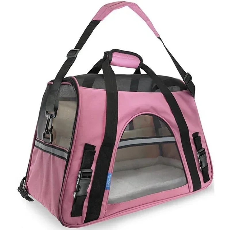 Bolsa transportadora portátil para animais de estimação, bolsa macia rosa para transportar gatos azuis, bolsa de viagem respirável para animais de estimação - Magia de Ofertas