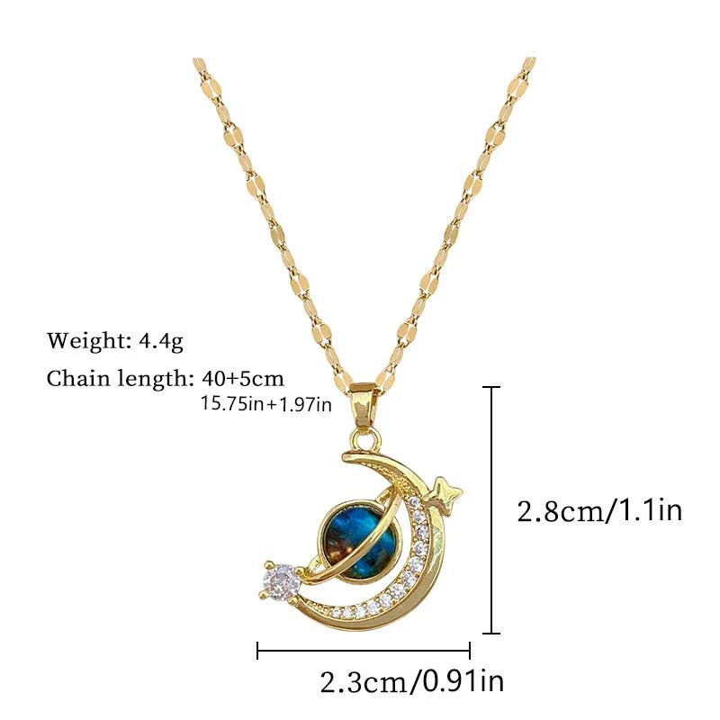 Exquisite Starry Sky Planet Zircon Necklace for Women Luxury Shiny Star Moon Pendant Stainless Steel Clavicle Chain Jewelry Gift Magia de Ofertas