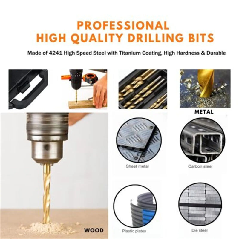 99pcs 1/4"-1/16" Twist Drill Set Anti-rust Wear Protection High Speed Steel Titanium Coated Drill Bit Landing Magia de Ofertas