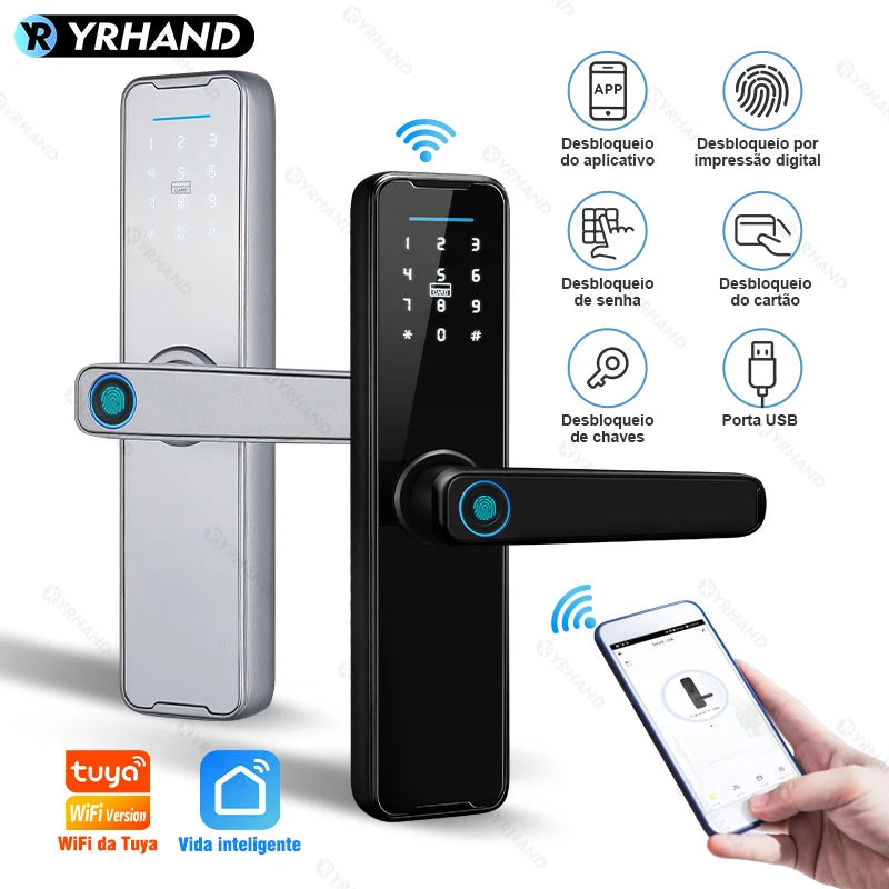 YRHAND Do Brasil Tuya Wifi Biometric Fingerprint fechadura eletronico digital Smart Door Lock Tuya App Unlock From BR Magia de Ofertas