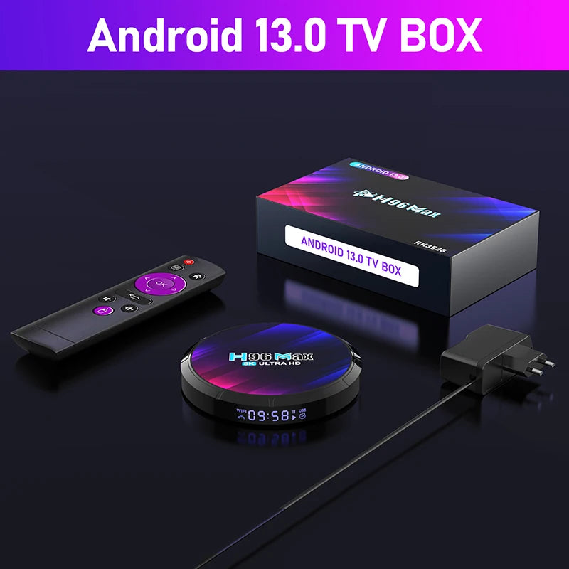 Tv Box h96max android 2.4g/5.8g wifi android 13 caixa de tv inteligente rk3528 chip 8k andorid Magia de Ofertas