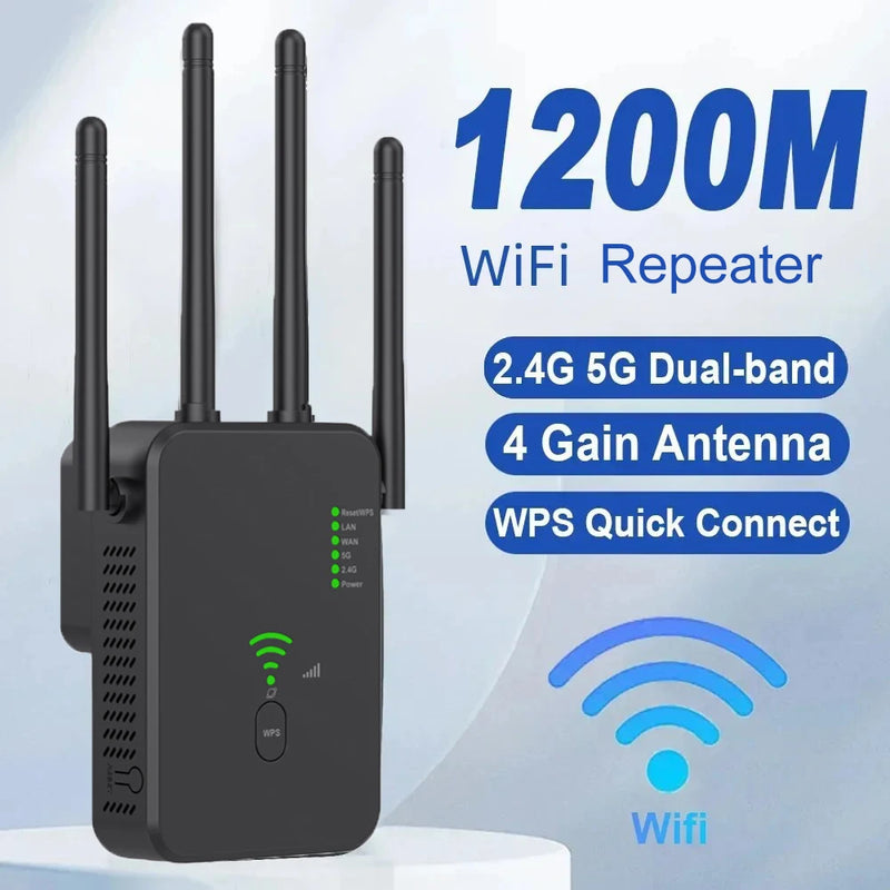 repetidor sem fio wifi roteador 2.4g 5g 1200mbps banda dupla amplificador de sinal wi-fi extensor repetidor impulsionador wi-fi para escritório em casa - Magia de Ofertas