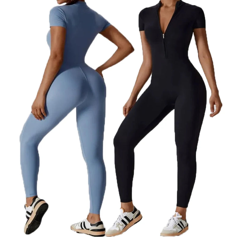 Women Jet Set Stretchy Seamless Yoga Jumpsuit Zipper Short Sleeve Athleisure One Piece Jumpsuit Workout Clothes Fitness Bodysuit Magia de Ofertas