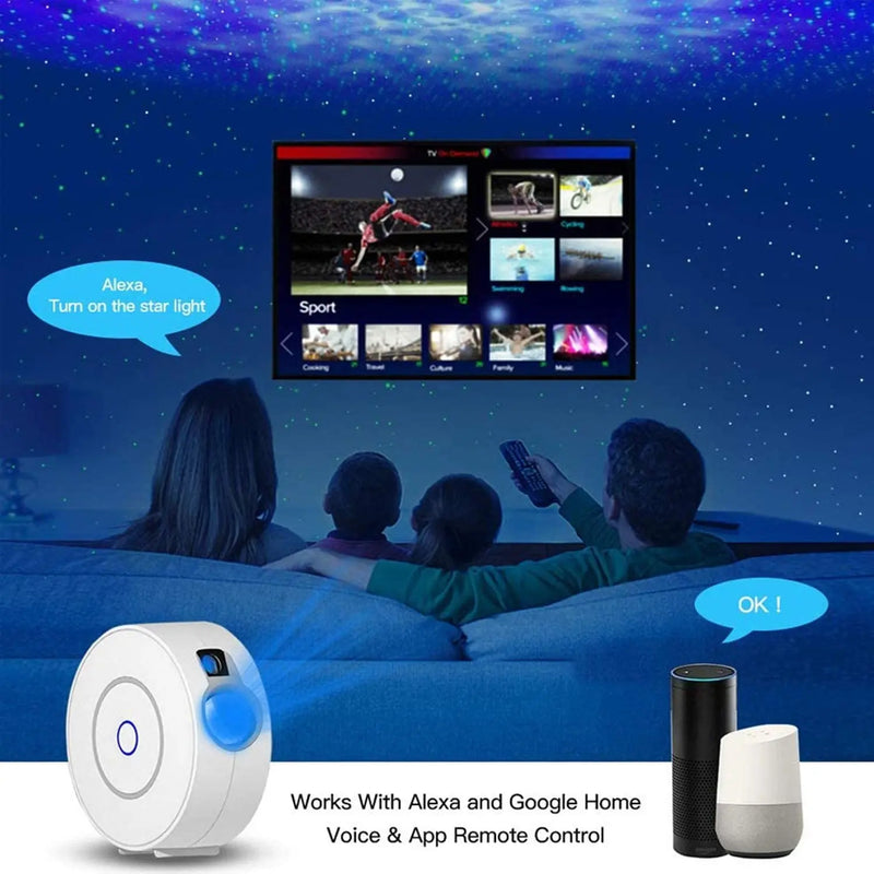 Tuya WiFi Smart Aurora Galaxy Star Projector Night Light Alexa Voice Control APP Control Star Projector LED Light Kids Baby Gift Magia de Ofertas