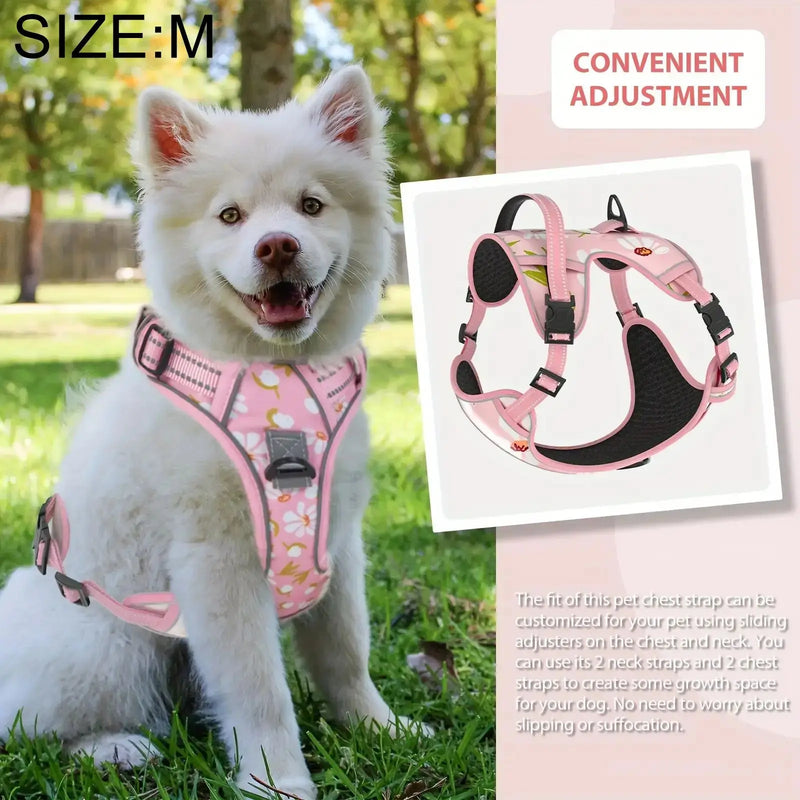 Reflexivo sem Choke Dog Harness Vest, ajustável, macio acolchoado, sem tração, impressão rosa - Magia de Ofertas