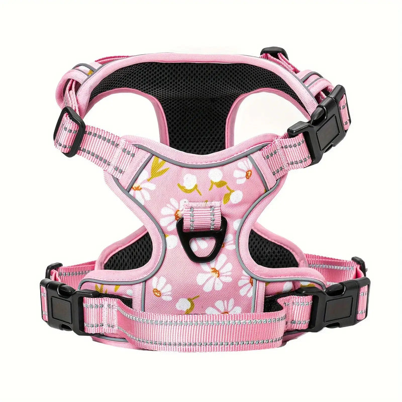 Reflexivo sem Choke Dog Harness Vest, ajustável, macio acolchoado, sem tração, impressão rosa - Magia de Ofertas