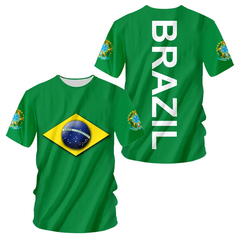 Camisa Do Brasil Brasil Emblem Hot Style Printed T Shirt Men's Short Sleeve O Neck Fashion Street Casual Shirt Plus Size - Magia de Ofertas