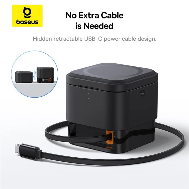 Carregador magnético sem fio, 2 em 1, Dock Station, cabo retrátil para iPhone 15, 14, Airpod, 25W, 15W Magia de Ofertas