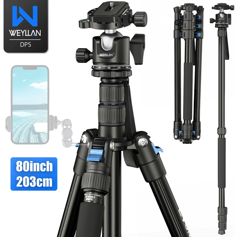 Tripod Professional High 203cm 80in Monopod 1/4 Screw Phone Stand For DSLR Camera Fast Flip Lock CNC 36mm Ball Head Metal Body - Magia de Ofertas