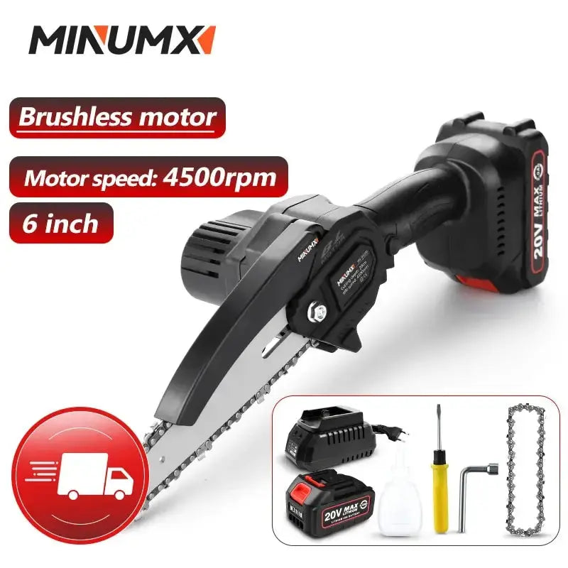 MINUMX 20V Brushless ChainSaw Pruning Saw 6 Inch Electric Portable Mini Cordless Chain Saw Woodworking Wood Cutter Power Tools Magia de Ofertas