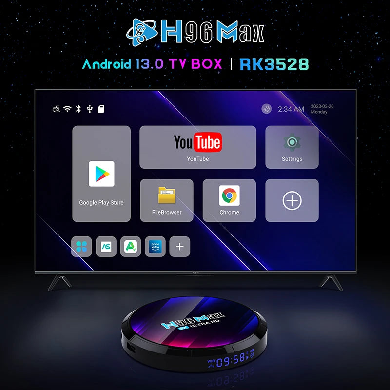 Tv Box h96max android 2.4g/5.8g wifi android 13 caixa de tv inteligente rk3528 chip 8k andorid Magia de Ofertas