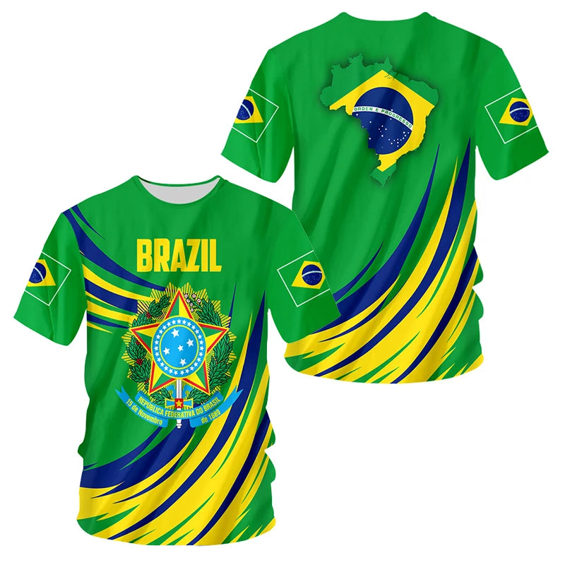 Camisa Do Brasil Brasil Emblem Hot Style Printed T Shirt Men's Short Sleeve O Neck Fashion Street Casual Shirt Plus Size - Magia de Ofertas