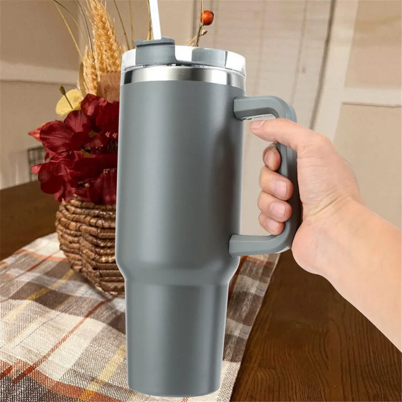 Custom 40 oz Tumbler with Handle Lid Straw 40oz Stainless Steel Water Bottle Vacuum Thermos Cup Large Capacity Car Coffee Mug Magia de Ofertas