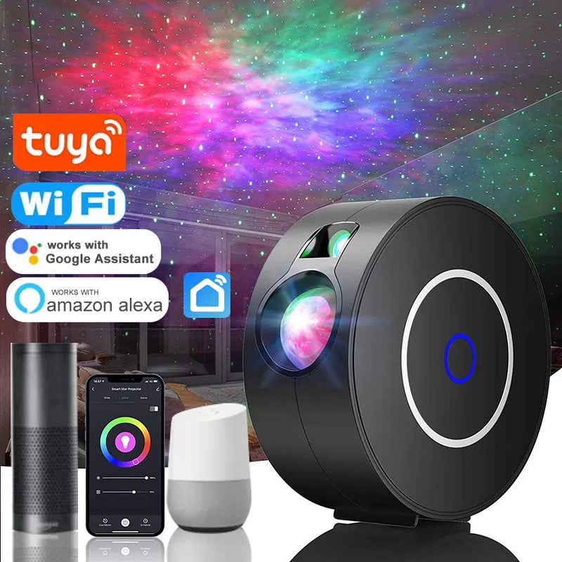 Tuya WiFi Smart Aurora Galaxy Star Projector Night Light Alexa Voice Control APP Control Star Projector LED Light Kids Baby Gift Magia de Ofertas