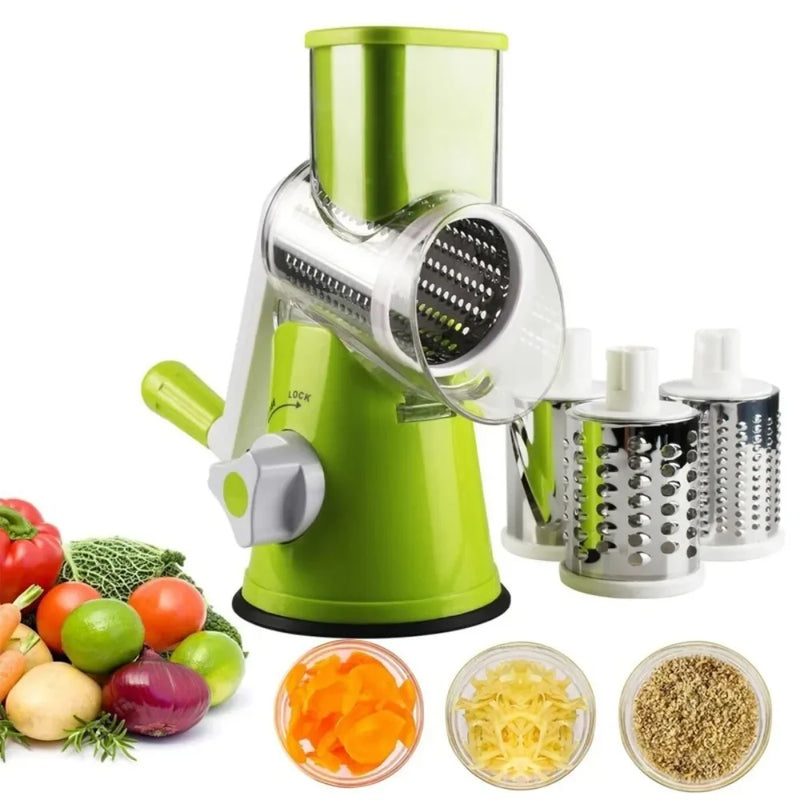 Vegetable Cutter & Slicer Manual Kitchen Cheese Chopper Machine With 3 Sharp Drums Multifunctional Garlic Potato Shredder Magia de Ofertas